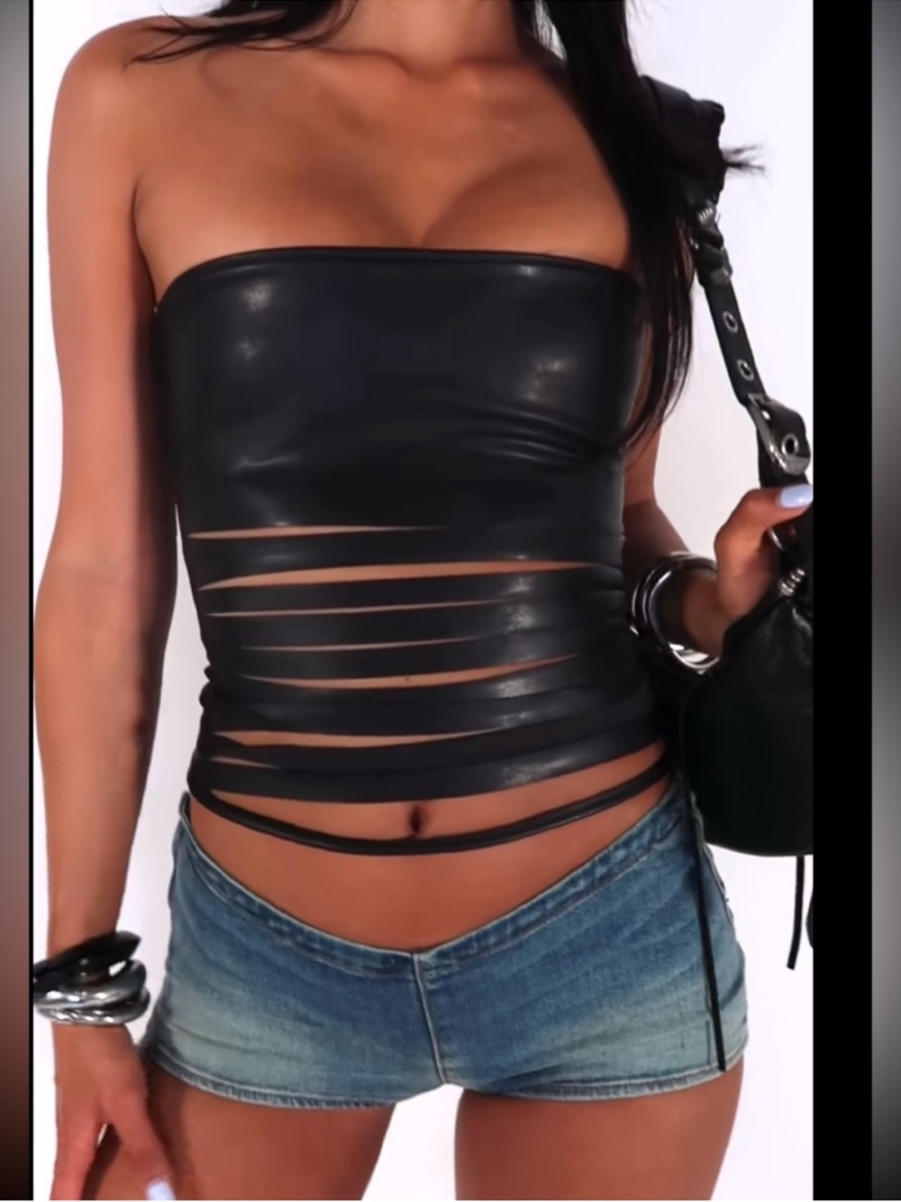 Revice Viper Viper Corset Top black faux leather crop